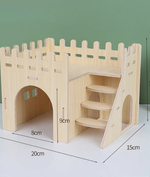 Houten Hamster Villa: Speelhuis met Klimplatform en Verhoogd Platform - Duurzaam Knaagdier Accessoire