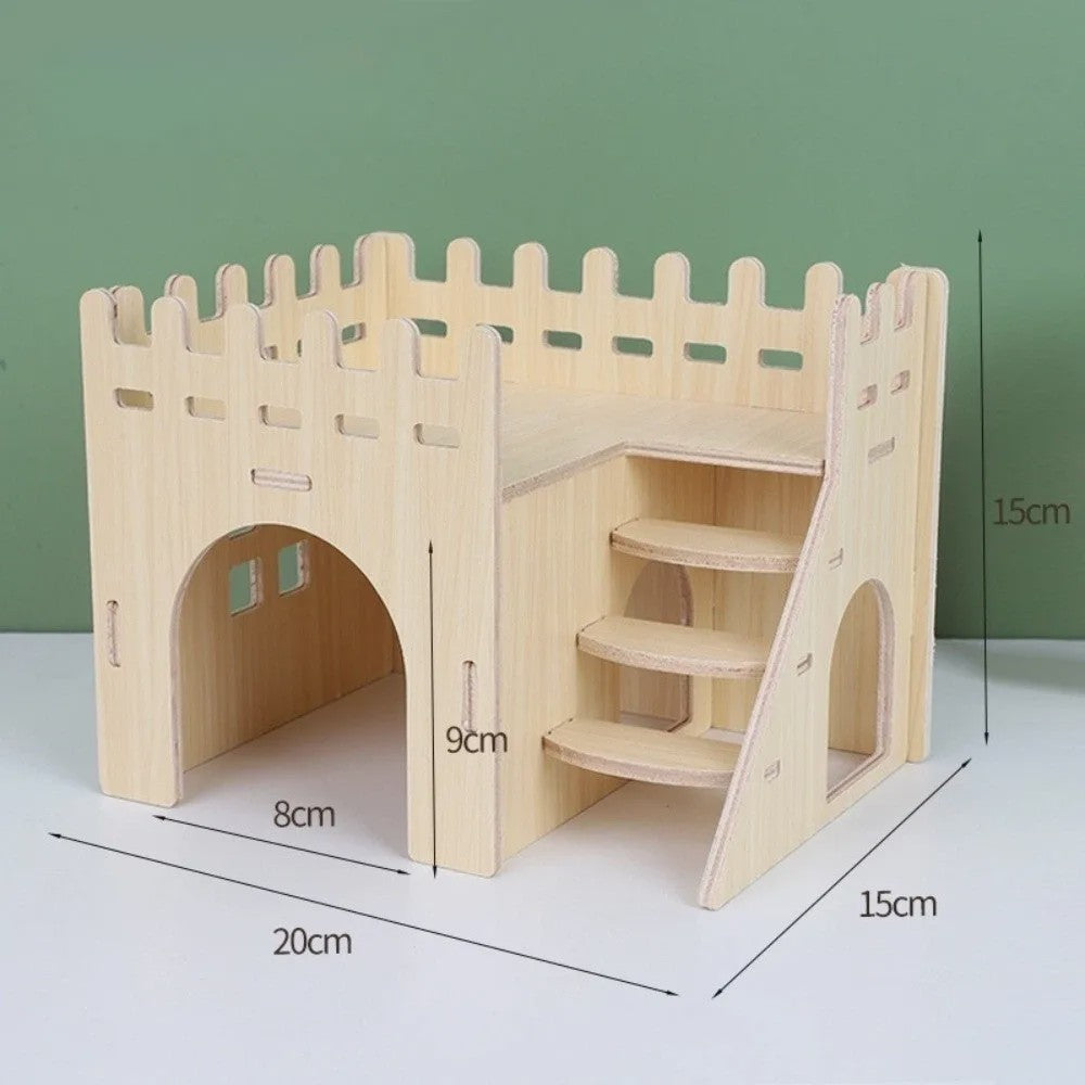 Houten Hamster Villa: Speelhuis met Klimplatform en Verhoogd Platform - Duurzaam Knaagdier Accessoire