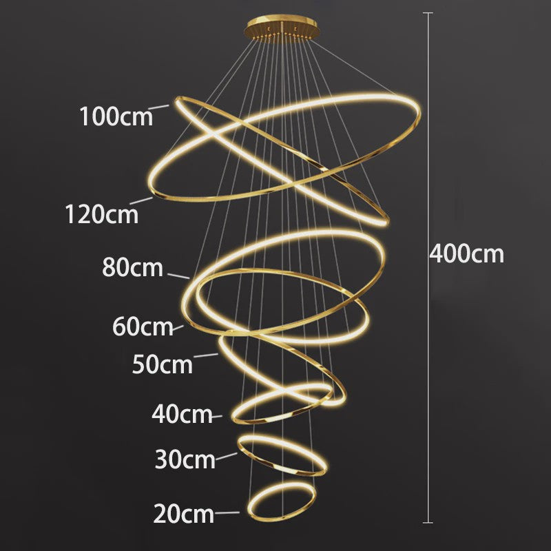 Luxe LED Trappenhuis Hanglamp - Moderne Ring Kroonluchter voor Woonkamer & Eetkamer