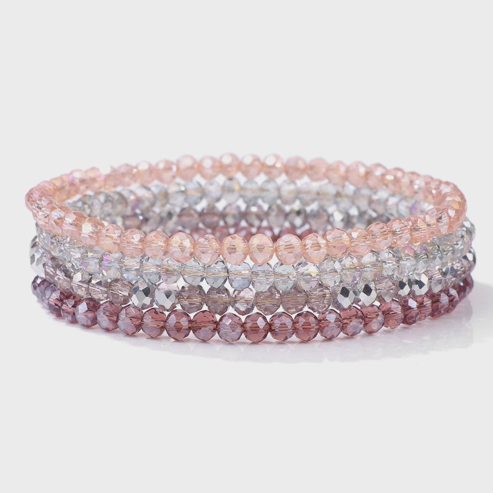 Set van 4 Kristallen Kralen Armbanden - Kleurrijk & Elegant
