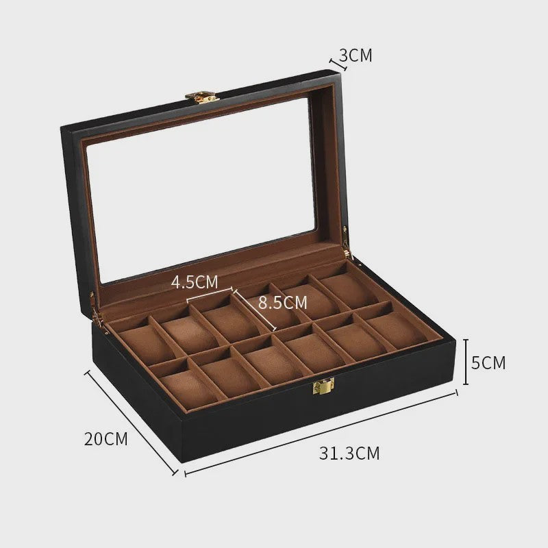 Luxe Houten Horlogedoos met Glas - Diverse Slots & Stijlvolle Opbergoplossing
