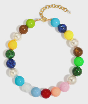 Bohemian Resin Kralen Ketting - Statement Choker met Dubbele Kleuren