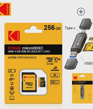 KODAK Micro SD Kaart 16GB - 256GB | Class 10 U3 4K | TF Kaart voor Drone & Telefoon