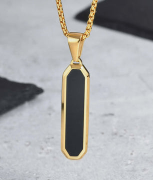 Stijlvolle RVS Hanger met Zwart Emaille - Geometric Dog Tag Ketting voor Mannen