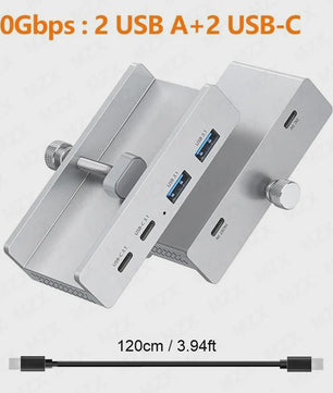 Aluminium USB 3.0/3.2 Hub met Clip: 5Gbps/10Gbps Docking Station voor Monitor & Bureau