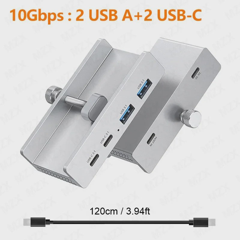 Aluminium USB 3.0/3.2 Hub met Clip: 5Gbps/10Gbps Docking Station voor Monitor & Bureau