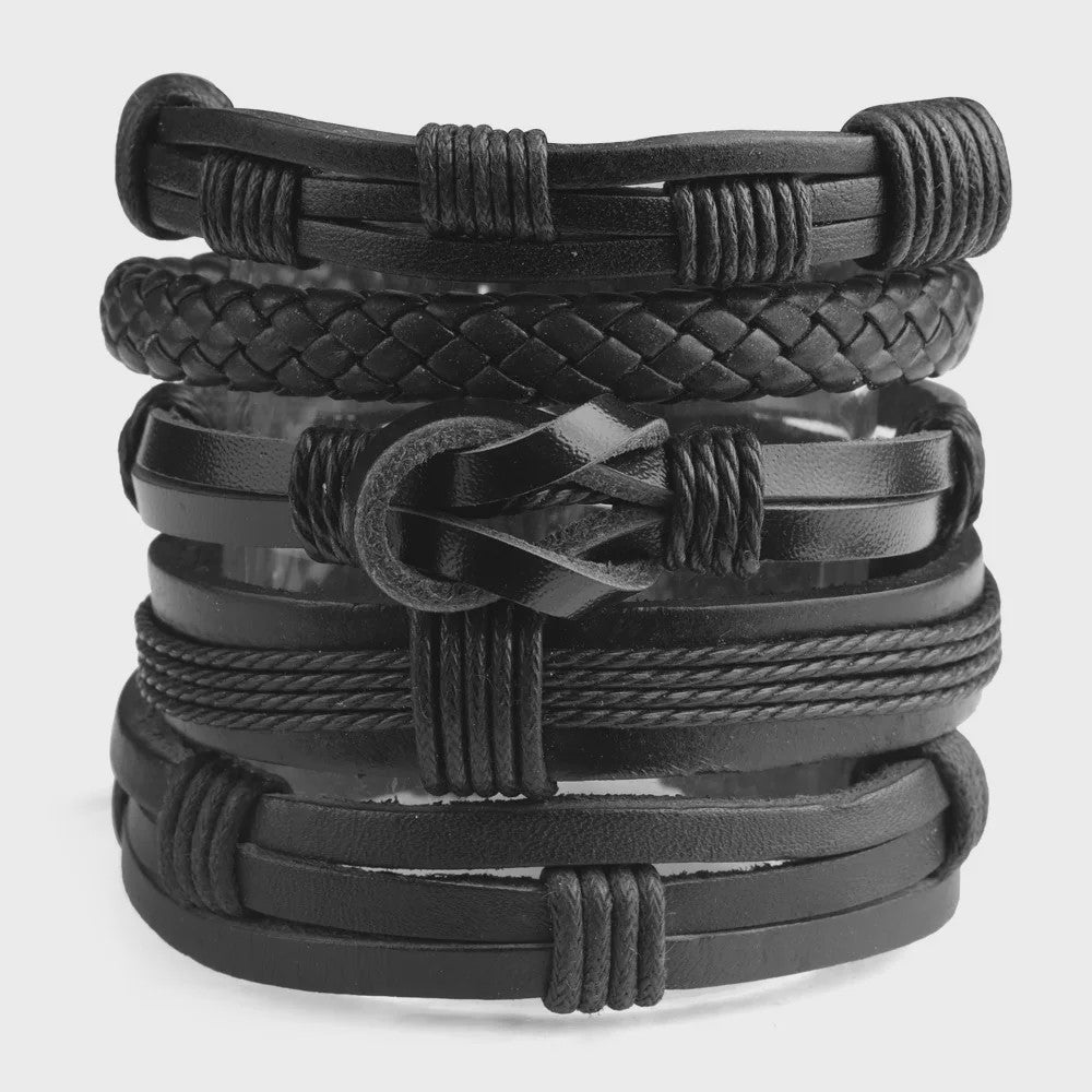 Heren Leren Armbanden Set - Viking, Gothic & Punk Stijl - Multilayer Vintage