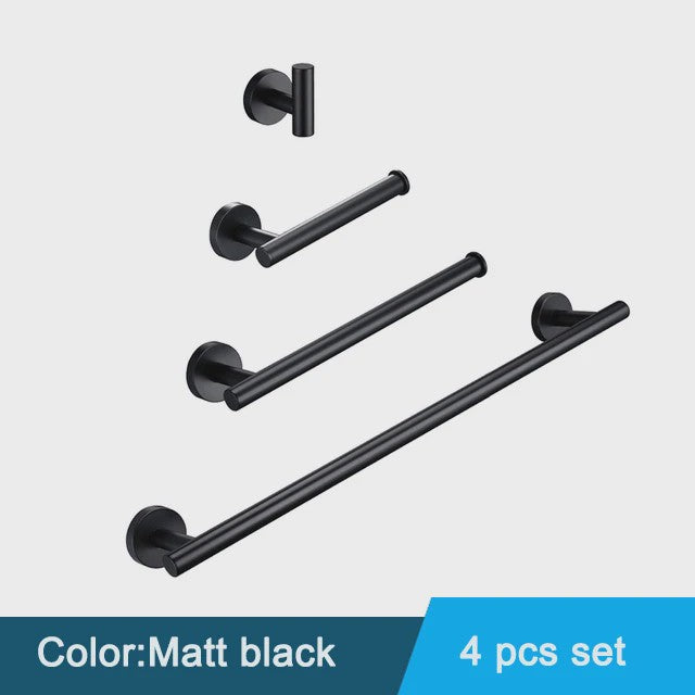 Zwarte RVS Wandmontage Set: Handdoekrek, Toiletrolhouder & Haakjes - Complete Badkamer Accessoires