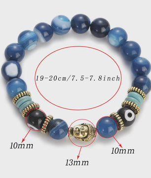 Handgemaakte Buddha & Evil Eye Armband met Turkoois Blauwe Stenen - Elastisch, Yoga Stijl