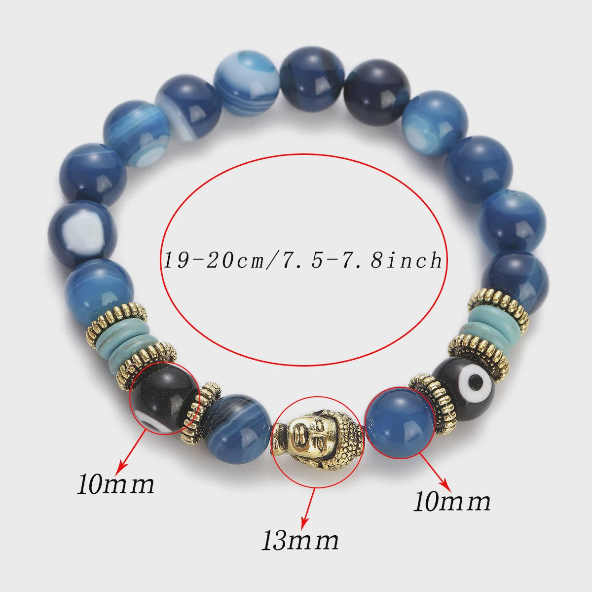 Handgemaakte Buddha & Evil Eye Armband met Turkoois Blauwe Stenen - Elastisch, Yoga Stijl