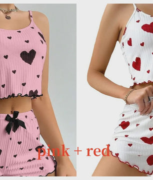 Dames Pyjama Set: 2-delig Tanktop & Shorts met Liefdesprint - Zacht & Ventilerend