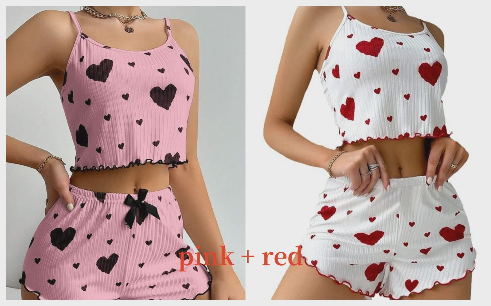 Dames Pyjama Set: 2-delig Tanktop & Shorts met Liefdesprint - Zacht & Ventilerend