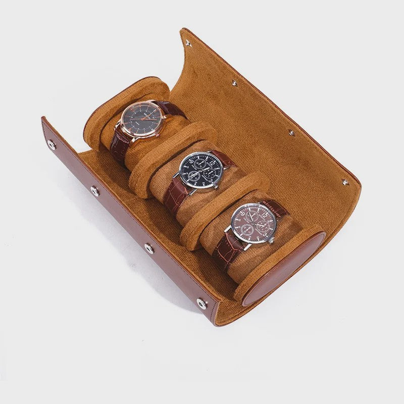 Luxe Embers Groene Horlogerolle - Echt Lederen Reis Etui voor 1, 2 of 3 Horloges