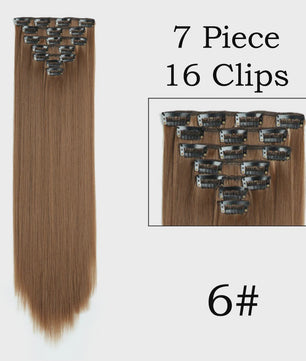 24 Inch Clip-in Haarverlenging - 7 Delig Set met 16 Clips - Synthetisch Recht Haar (Blond & Zwart)
