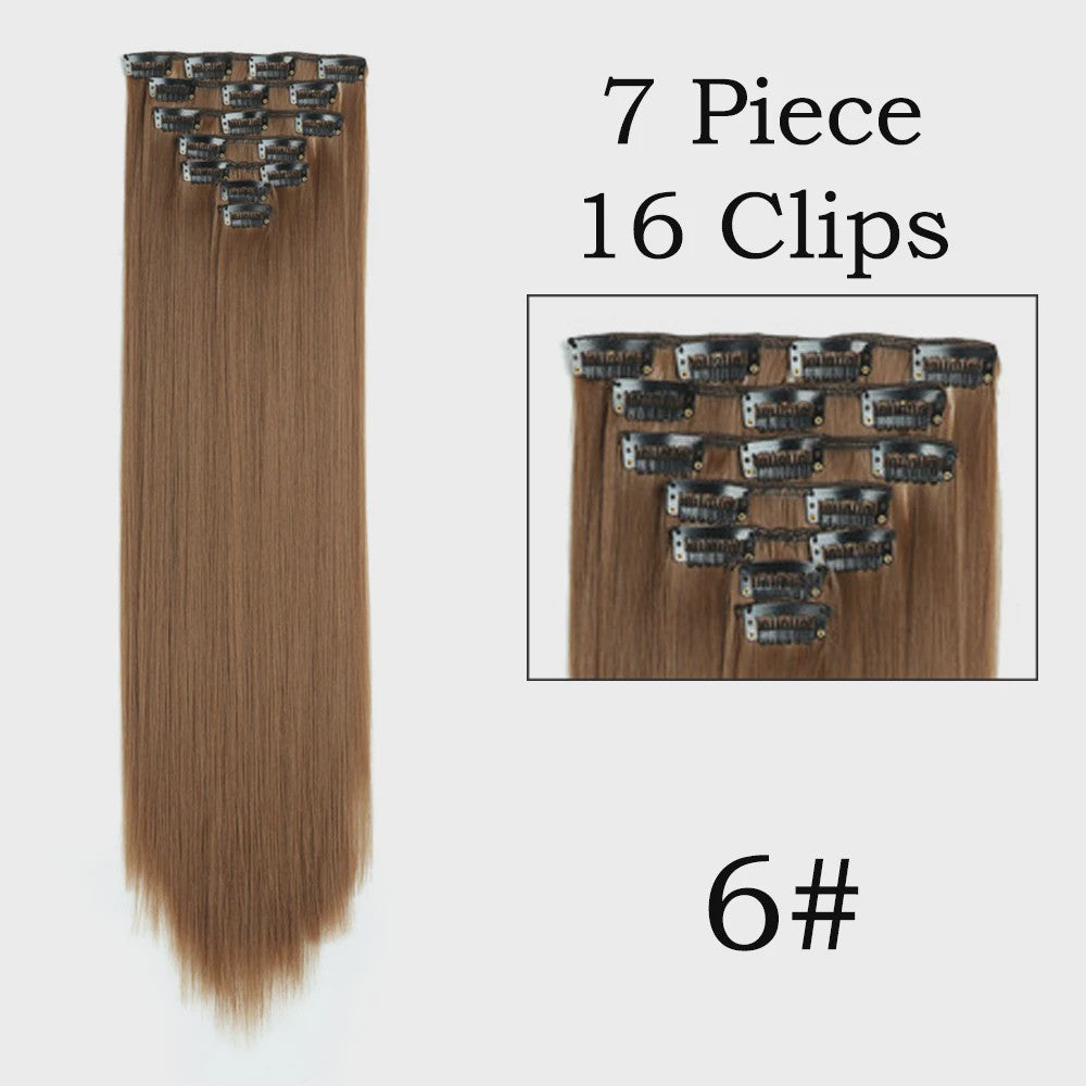 24 Inch Clip-in Haarverlenging - 7 Delig Set met 16 Clips - Synthetisch Recht Haar (Blond & Zwart)