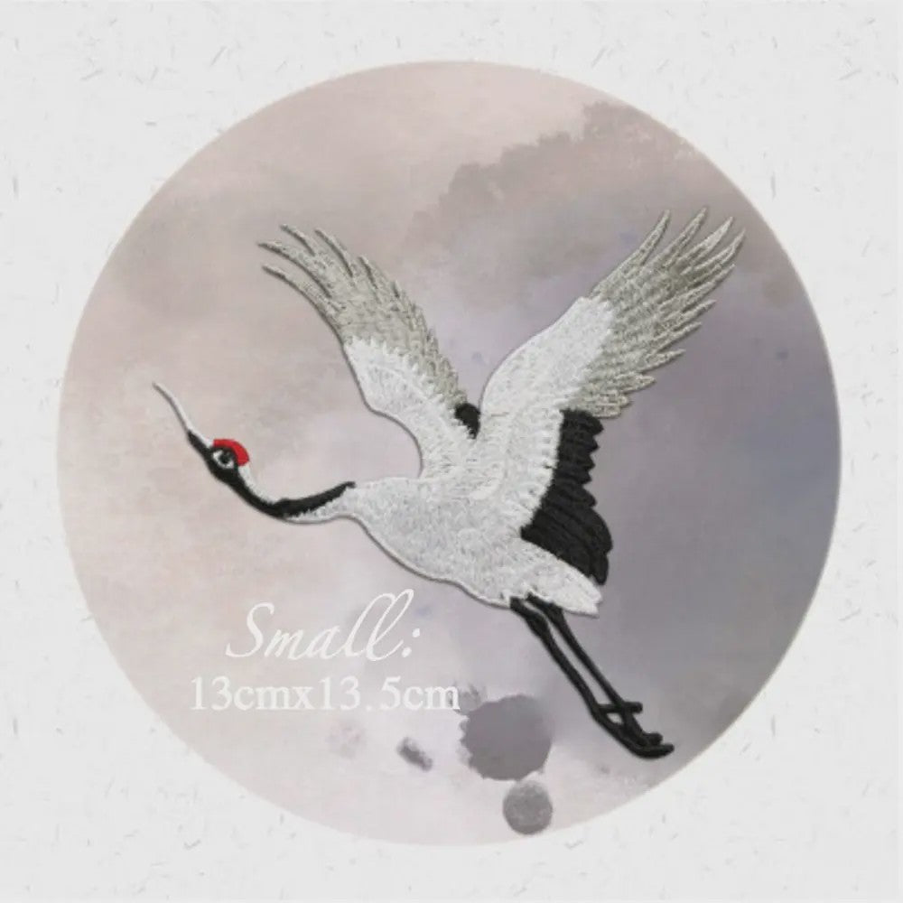 Geborduurde Kraanvogel Patches - Strijk- of Naaibaar voor Kledingdecoratie