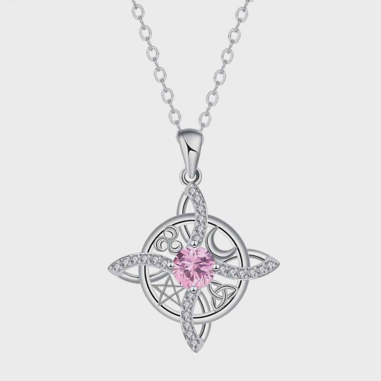 Mystieke Wicca Knoop Ketting met Kristal en Geboortesteen - Ster Maan Amulet