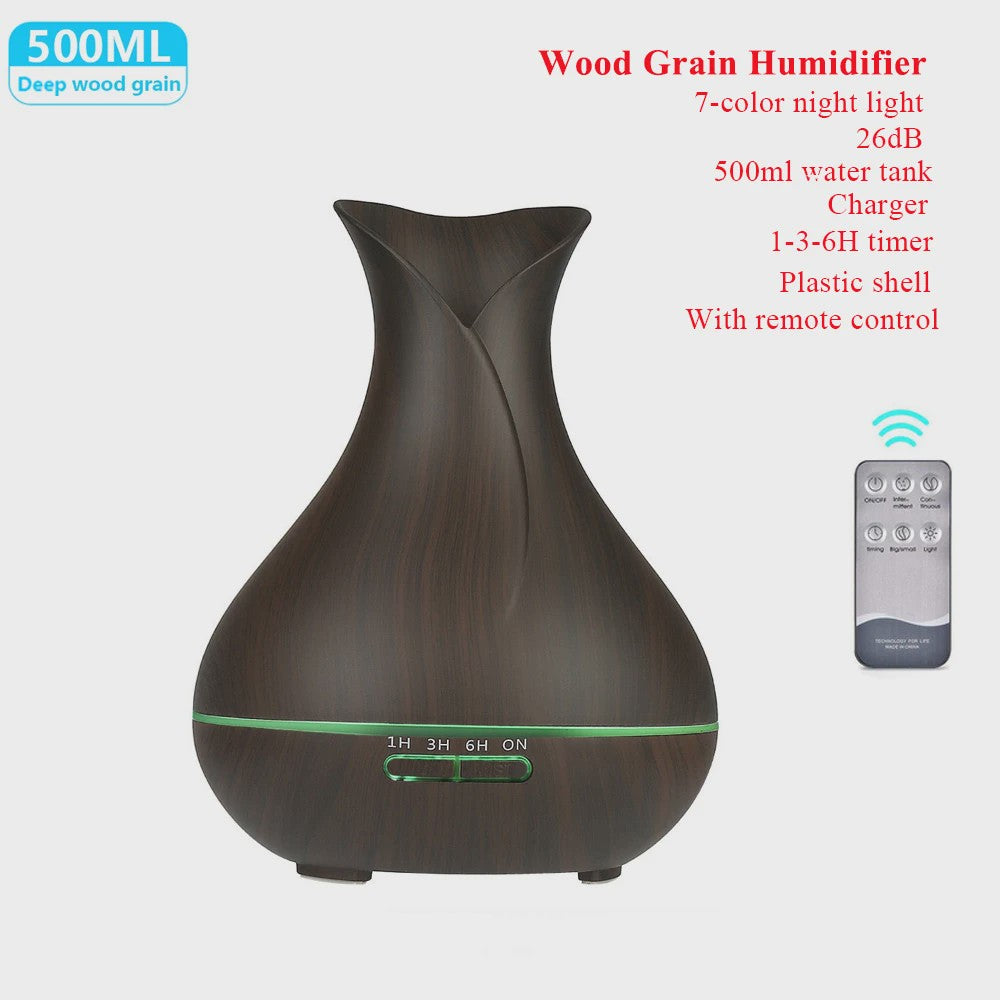 Aroma Diffuser met Houtnerf Design, 7 Kleuren LED en Afstandsbediening