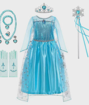 Elsa Prinsessenjurk Meisjes - Lange Mouwen, Sneeuwvlokken & Glitter - Perfect voor Feestjes & Carnaval