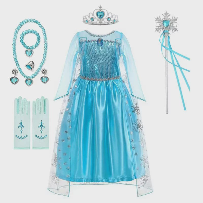 Elsa Prinsessenjurk Meisjes - Lange Mouwen, Sneeuwvlokken & Glitter - Perfect voor Feestjes & Carnaval