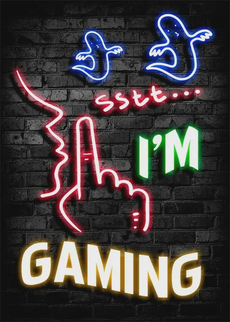 Gaming Neon Canvas Poster: Eat Sleep Game Repeat - Decoratie voor Gamer Kamer