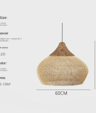 60cm Wabi Sabi Rotan Hanglamp - Japanse Retro Design voor Woonkamer & Eetkamer
