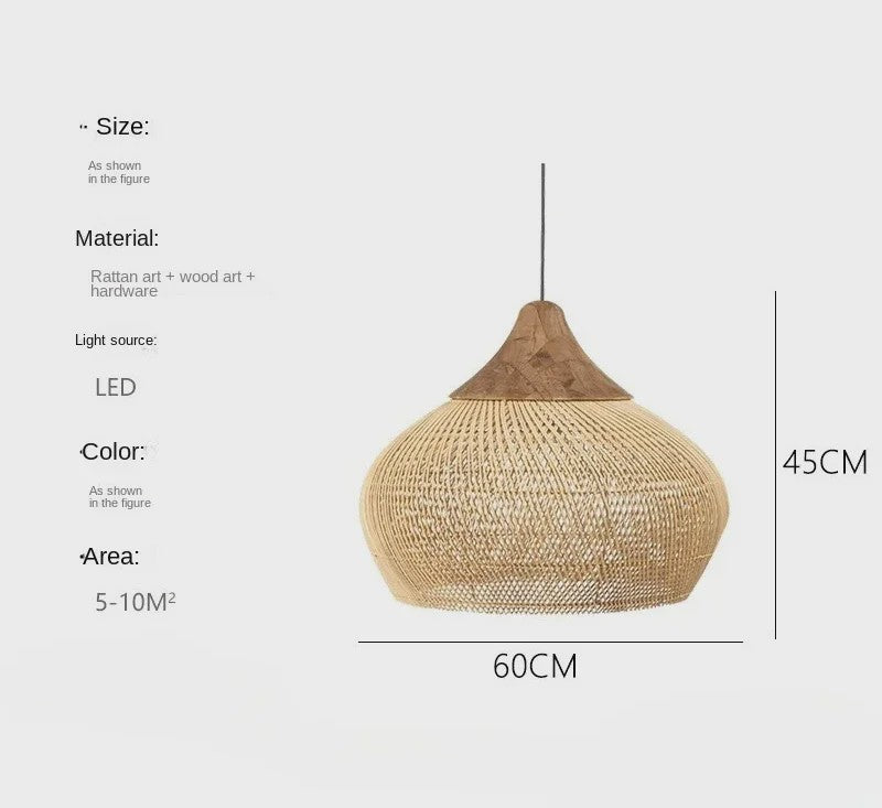 60cm Wabi Sabi Rotan Hanglamp - Japanse Retro Design voor Woonkamer & Eetkamer