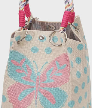Mini Gebreide Bucket Bag Dames - Kleurrijk Colorblock Polstasje met Afneembare Handgreep