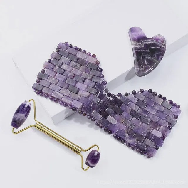 Natuurlijk Amethist Jade Gezichtsmasker & Gua Sha Roller Set