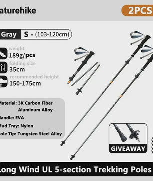 Naturehike Ultralichte Carbon Fiber Trekkingstokken - Opvouwbaar & Snel Sluitend