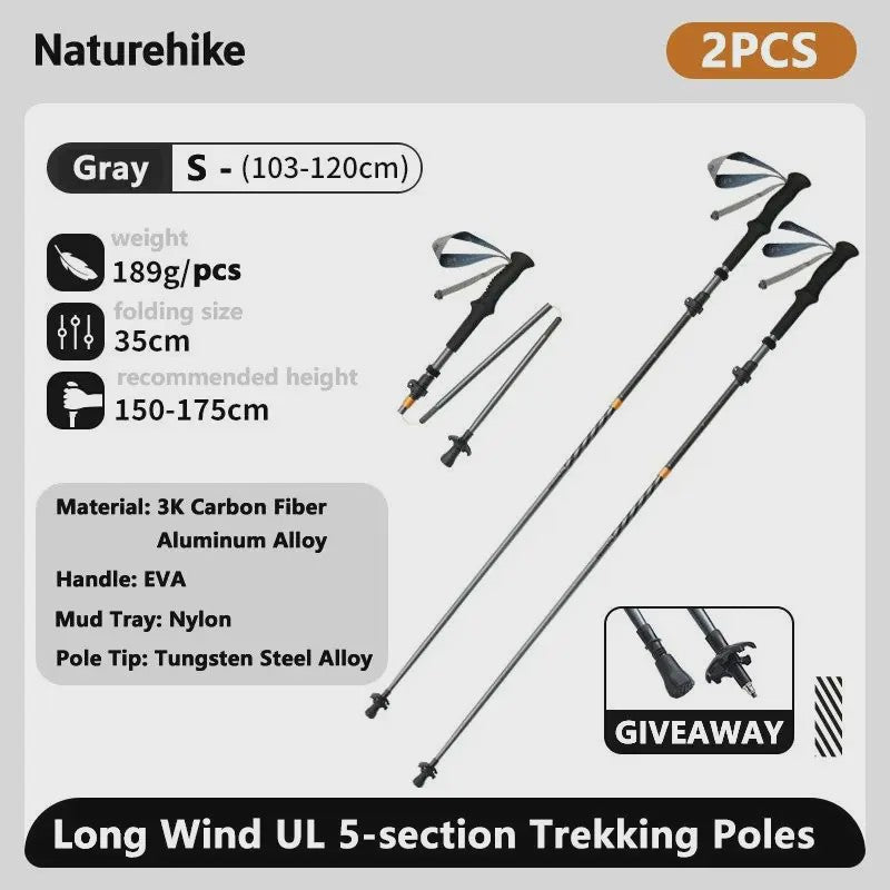 Naturehike Ultralichte Carbon Fiber Trekkingstokken - Opvouwbaar & Snel Sluitend
