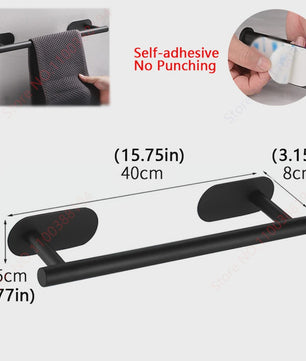 Set Badkamer Accessoires: Handdoekrek, Toiletrolhouder, Haak & Ring - Zwart