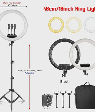 18 Inch Ring Light LED Lamp met Verstelbaar Statief & Telefoonhouder voor YouTube, Foto & Studio