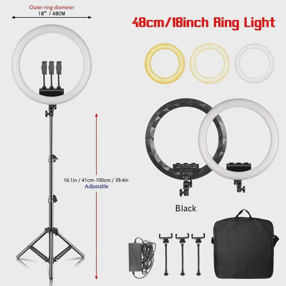 18 Inch Ring Light LED Lamp met Verstelbaar Statief & Telefoonhouder voor YouTube, Foto & Studio