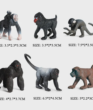 Oenux Wild Animal Speelfiguren: Aap, Chimpansee, Orang-oetan & Gibbon (PVC)
