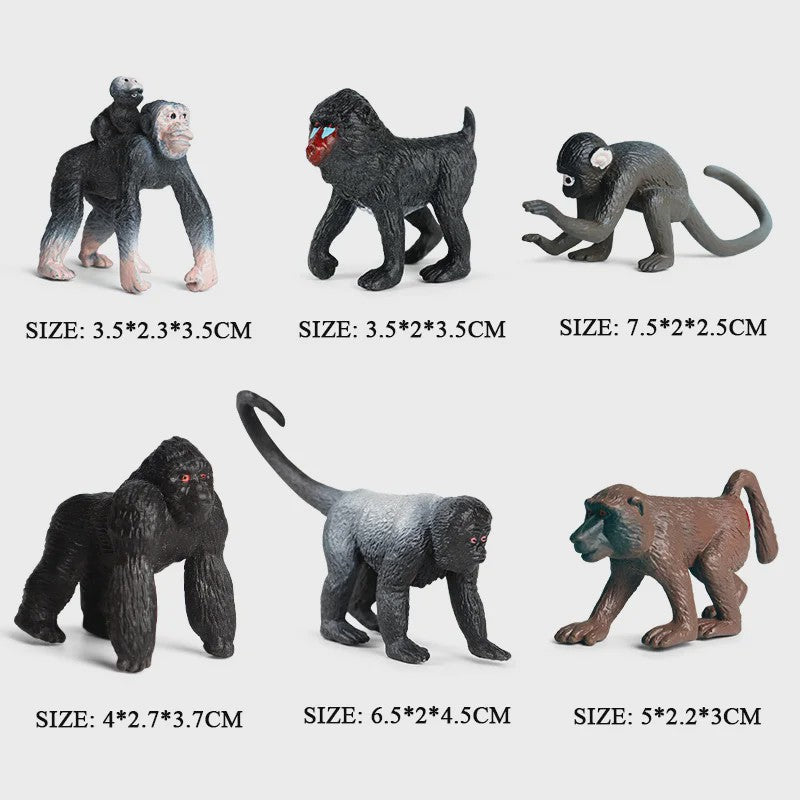 Oenux Wild Animal Speelfiguren: Aap, Chimpansee, Orang-oetan & Gibbon (PVC)