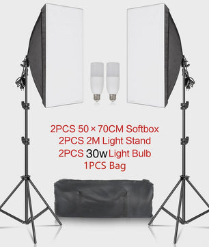 Professionele Softbox Verlichtingskit 50x70cm met E27 Lampen en Statief - Fotostudio Apparatuur