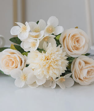 Retro Zijden Bloemenboeket: Vintage Rozen, Hortensia & Pioen voor Bruid & Decoratie