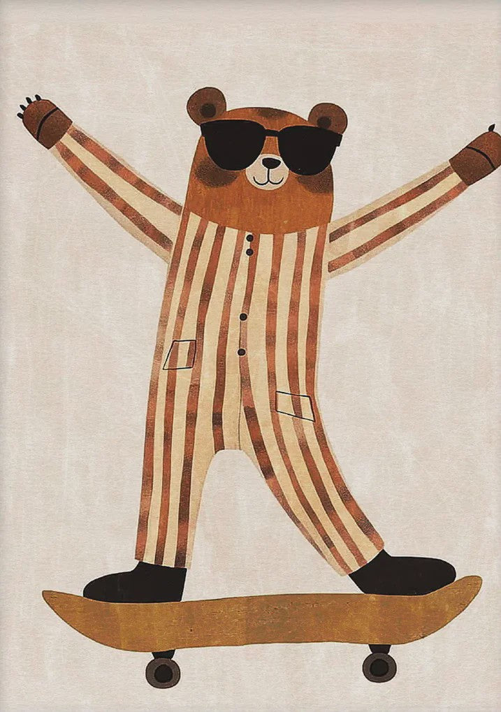 Vrolijke Dieren Canvas Posters - Leeuw, Hond, Beer & Cheetah op Skateboard - Kinderkamer Decoratie