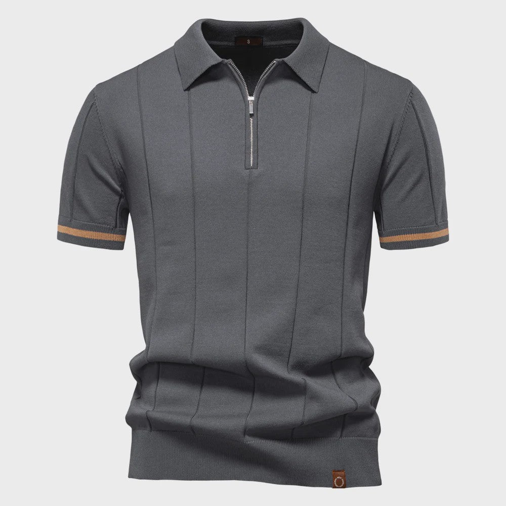Heren Gebreide Polo met Rits - Slim Fit Sport & Casual
