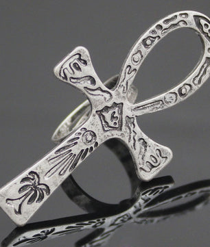 Vintage Egyptische Ankh Kruis Ketting - Grote Hanger met Lange Ketting