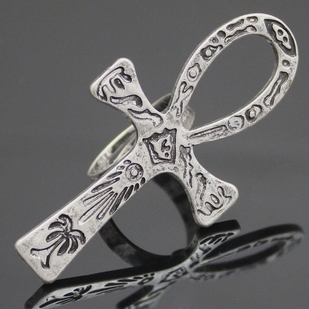 Vintage Egyptische Ankh Kruis Ketting - Grote Hanger met Lange Ketting
