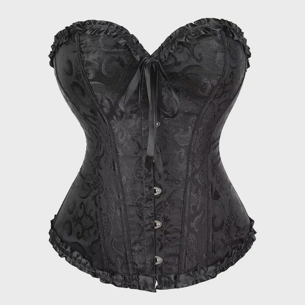 Victoriaans Jacquard Corset Top met Kant en Bloemenprint - Sexy Bustier voor Dames
