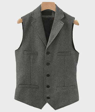 Herentrui Gilet Wol Tweed Visgraat Bruin - Klassiek Gilet voor Bruiloft & Feest