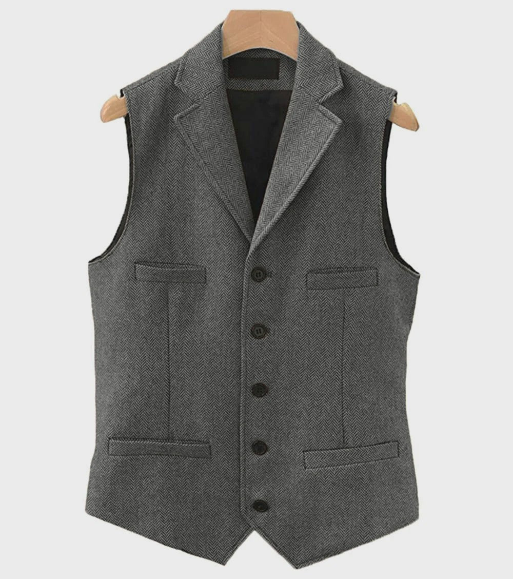 Herentrui Gilet Wol Tweed Visgraat Bruin - Klassiek Gilet voor Bruiloft & Feest