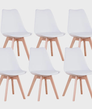Set van 4 of 6 Nordic Eetkamerstoelen met PU Zitting en Beukenhouten Poten