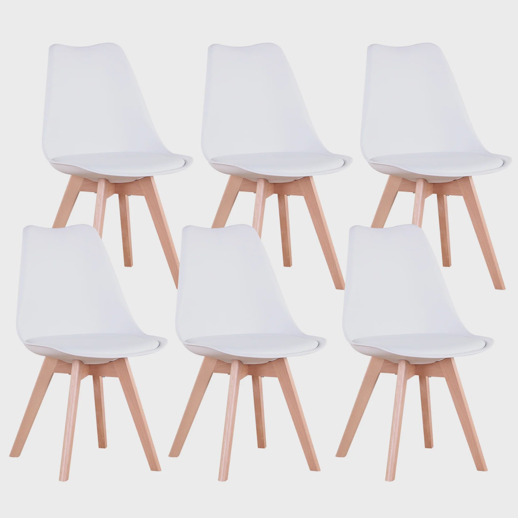 Set van 4 of 6 Nordic Eetkamerstoelen met PU Zitting en Beukenhouten Poten