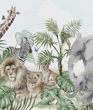 Milofi 3D Muurschildering Behang: Scandinavisch Bos met Jungle Dieren voor Kinderkamer