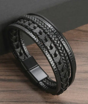 Stijlvolle Heren Armband van Gevlochten Leer - Multi-layer Fashion Accessoire
