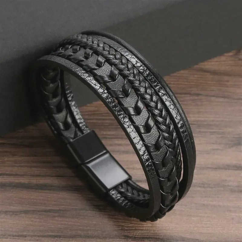 Stijlvolle Heren Armband van Gevlochten Leer - Multi-layer Fashion Accessoire